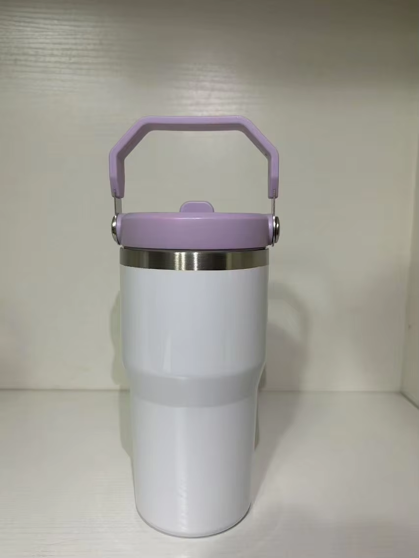 20oz Kids White Blank Sublimation Flip Straw Tumbler Water Bottle with Color Handle-CNLCA