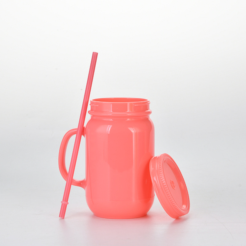 20oz Colorful Double Wall Plastic Rooster Cup Mason Jar With Handle-CNLCA