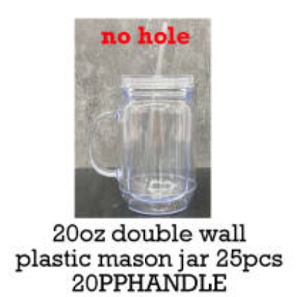 20oz Pre-drilled Double Wall Snow Globe Plastic Mason Jar With Handle and Plug-CNLCA