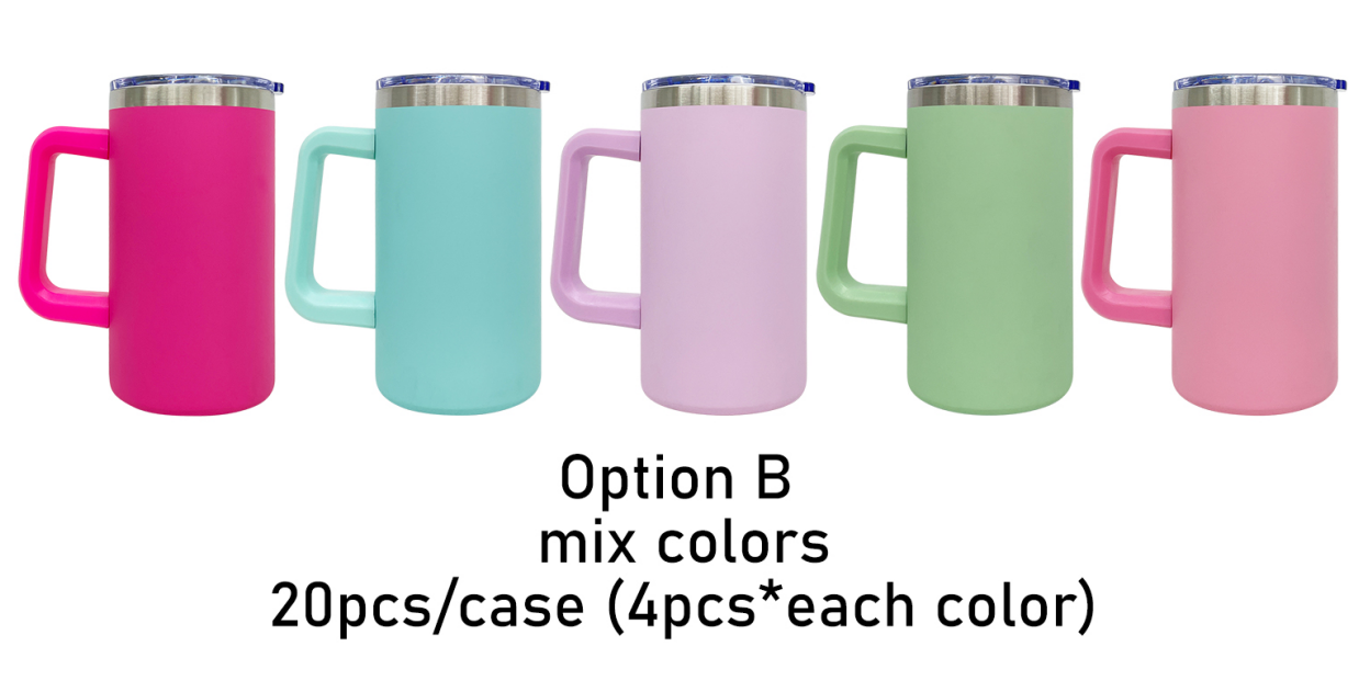20oz Chubby Macaron White Blank Sublimation Tumbler Coffee Mug with Removable Plastic Handle-CNLCA