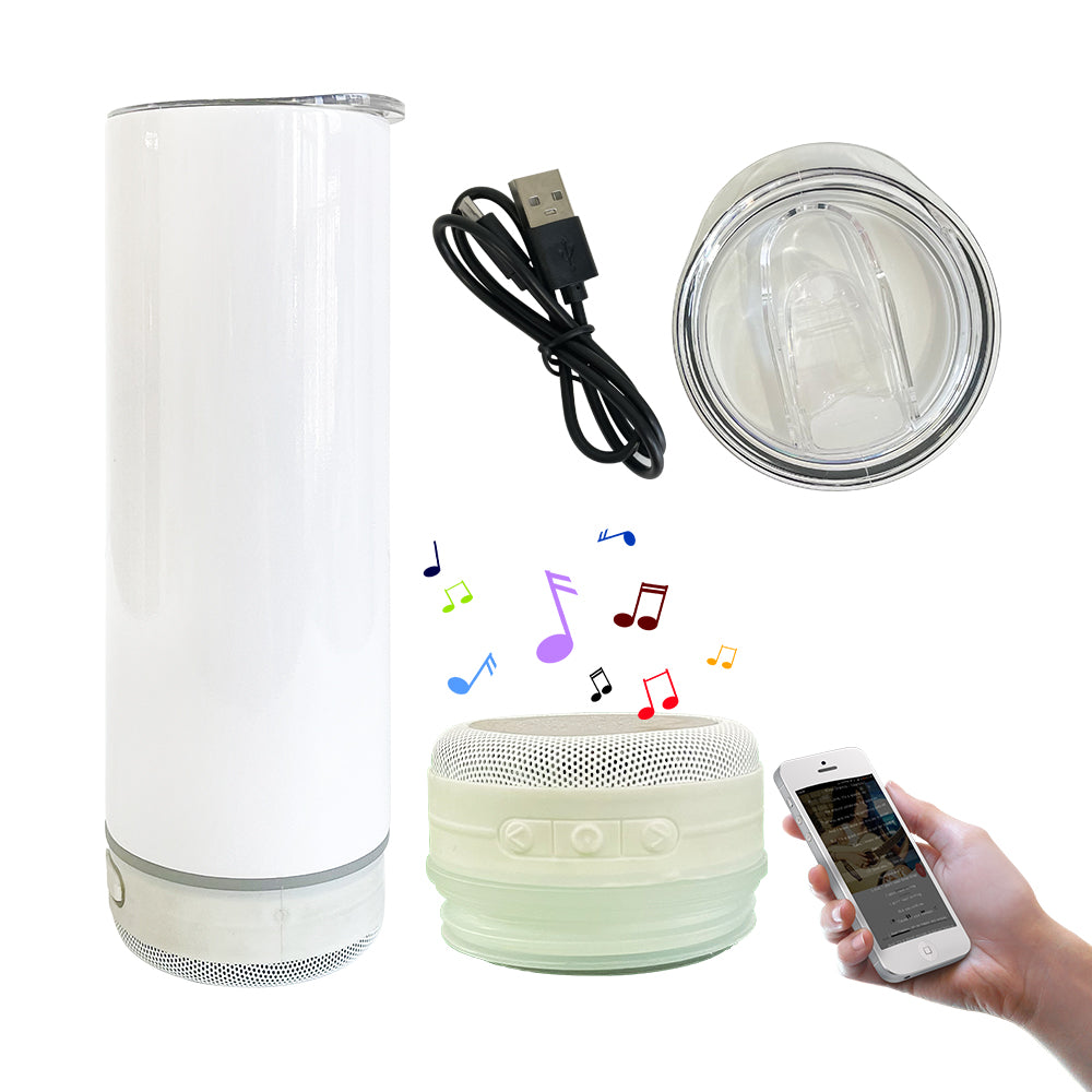 20oz White Blank Sublimation Glow In Dark Bluetooth Music Speaker Tumbler-CNLCA