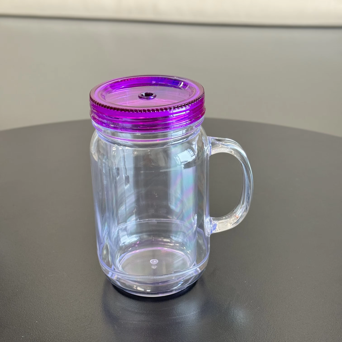 20oz Colorful Lid Double Wall Snow Globe Plastic Mason Jar With Pre-drilled Hole & Plug-CNLCA