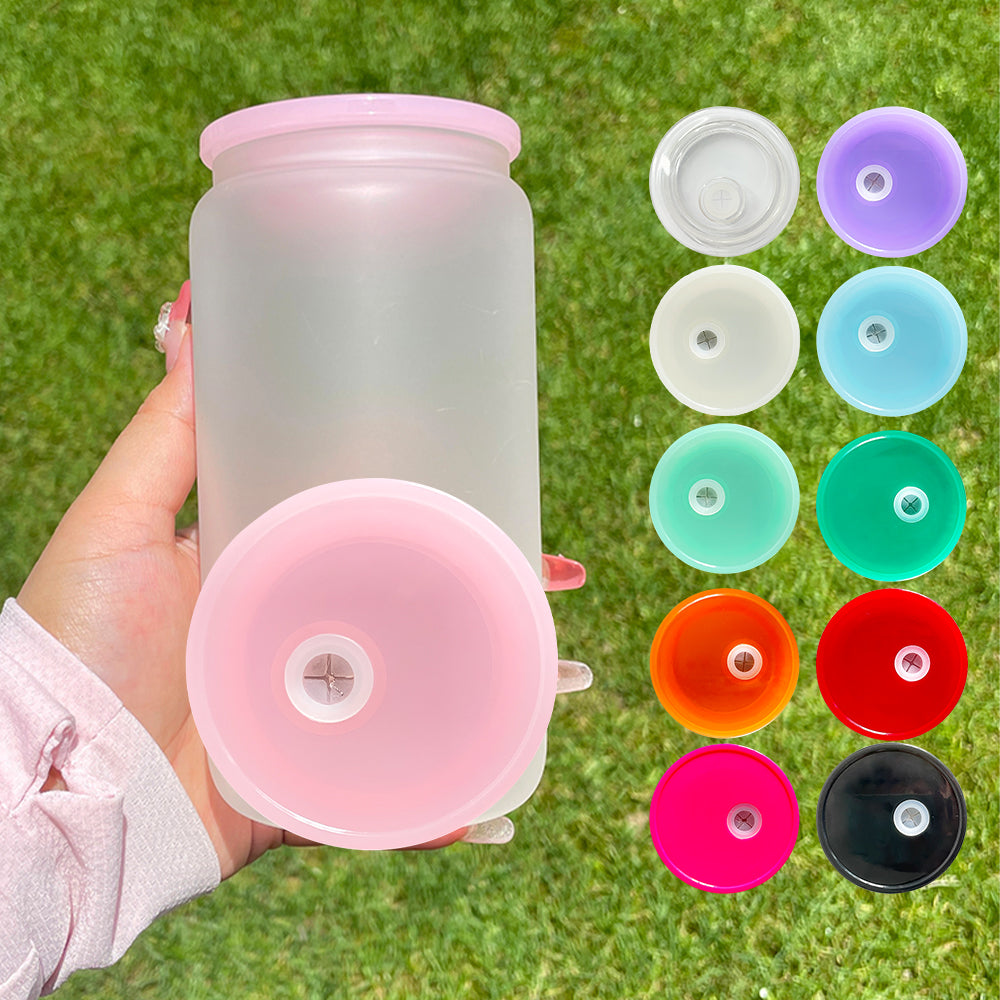 Multicolour Glass Can Acrylic Lids Suit For 16oz & 20oz Glass Can Fit 12oz & 15oz Double Wall Snow Globe Glass Can-CNLCA