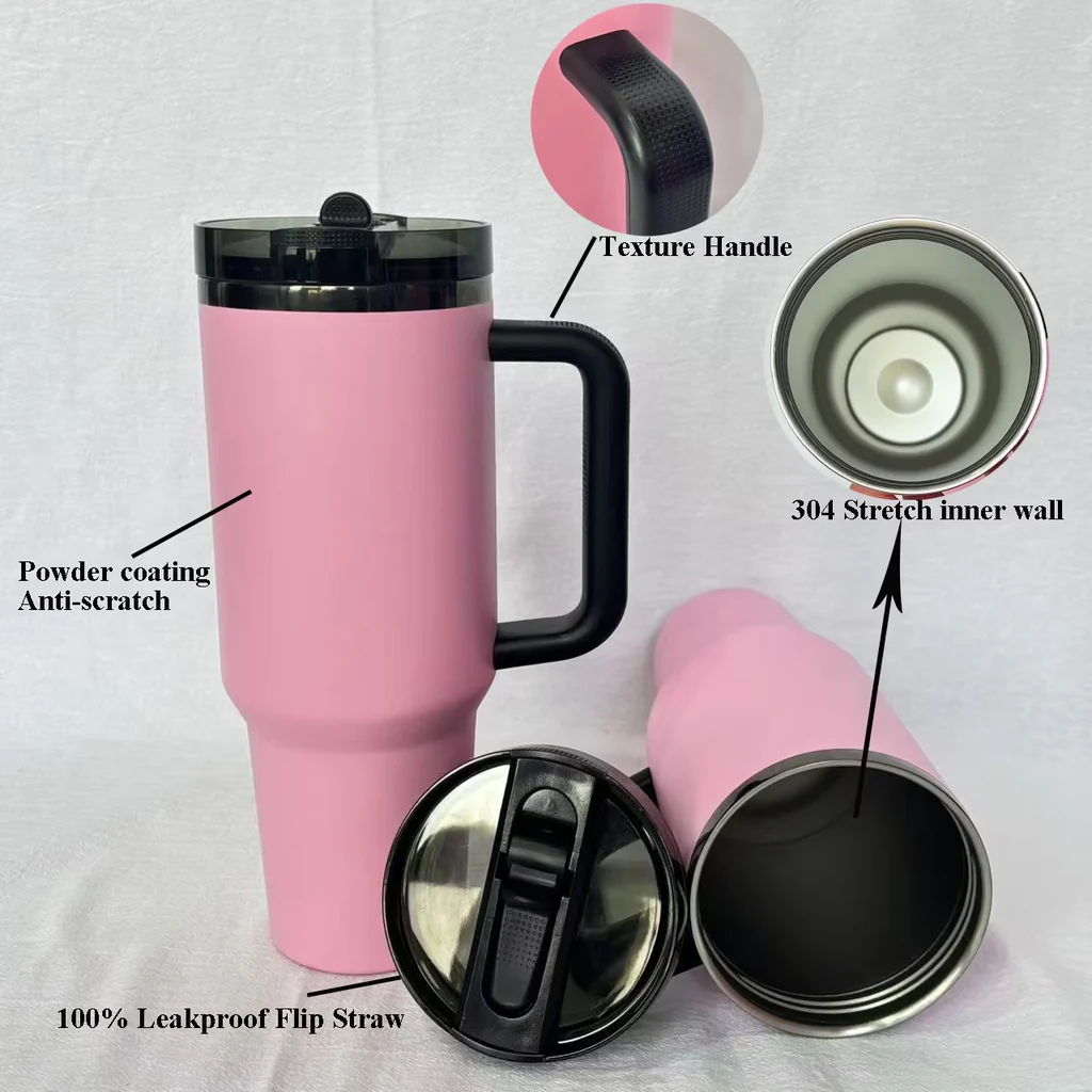 40oz H2.0 No Spill Leak Proof Lids Black Plated Underneath Messi Pink Colored Quencher Tumblers-CNLCA)