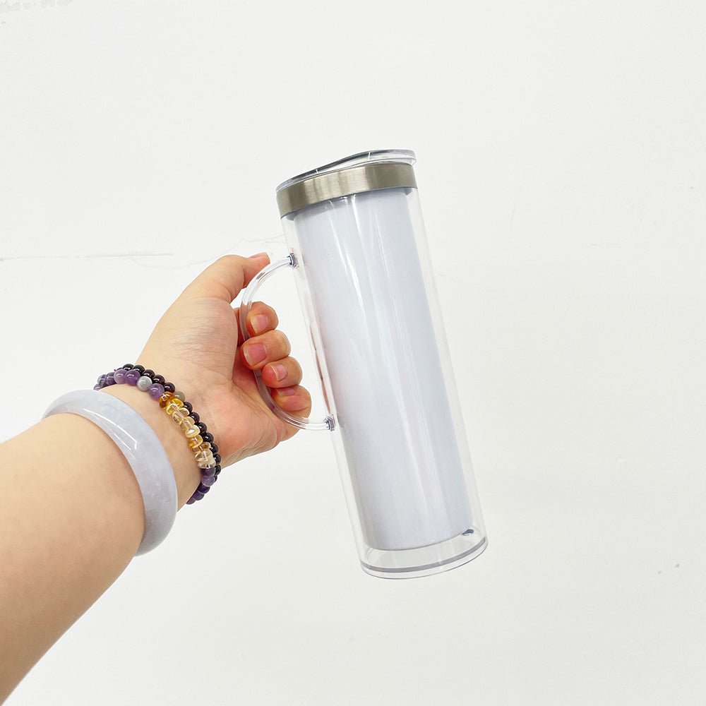 Pre Drilled Hole 20oz White Blank Sublimation Snow Globe DIY Glitter Stainless Steel Tumblers with Handle-CNLCA