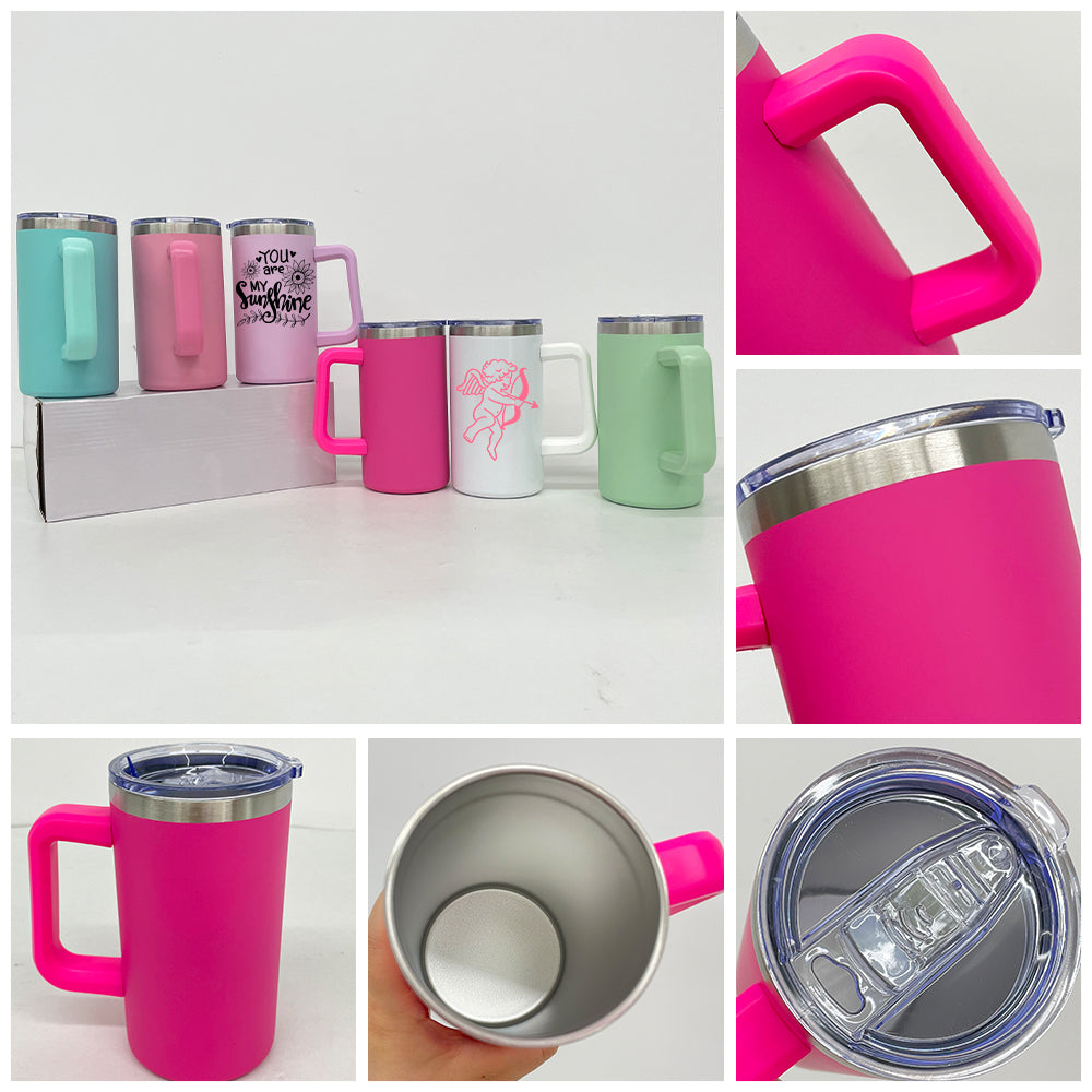 20oz Chubby Macaron White Blank Sublimation Tumbler Coffee Mug with Removable Plastic Handle-CNLCA