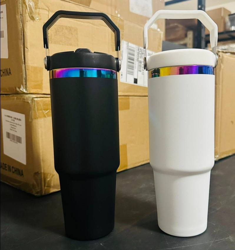 30oz Rainbow Plated Flip Straw Tumbler Water Bottle For Laser Engraving-CNLCA