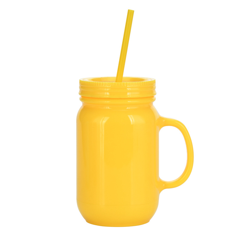 20oz Colorful Double Wall Plastic Rooster Cup Mason Jar With Handle-CNLCA