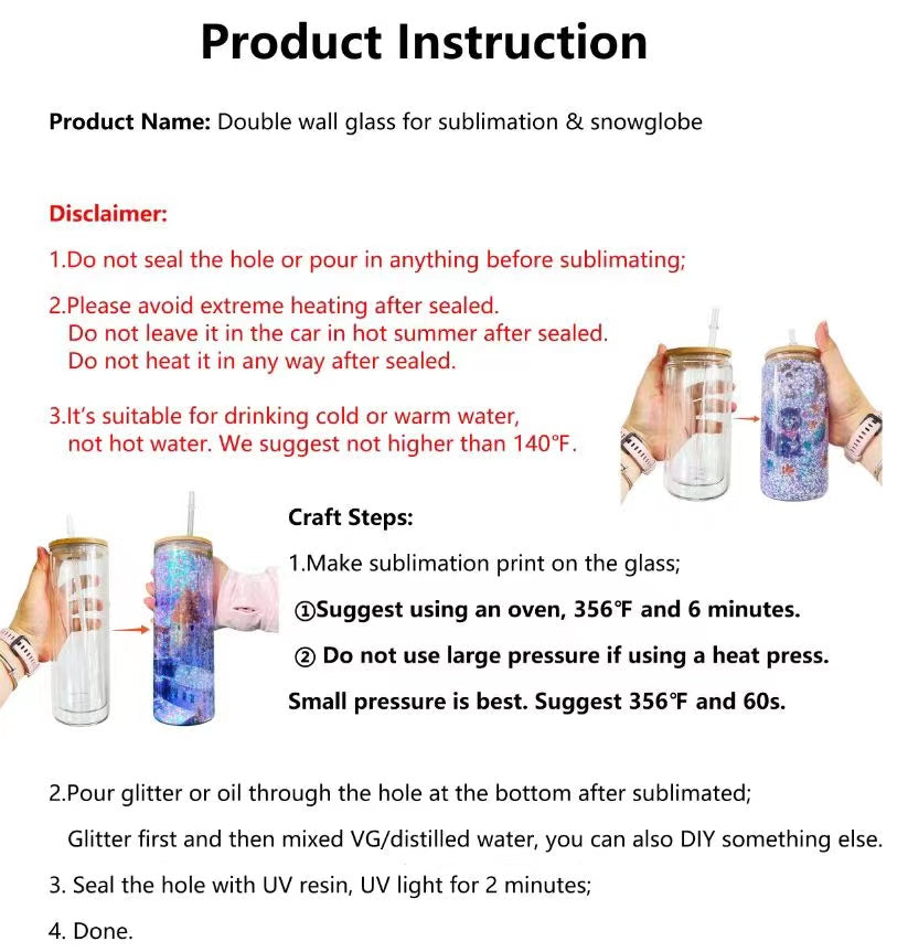 12oz 15oz 20oz Blank Sublimation Snow Globe Double Wall Glass Can With Bamboo Lid-CNLCA