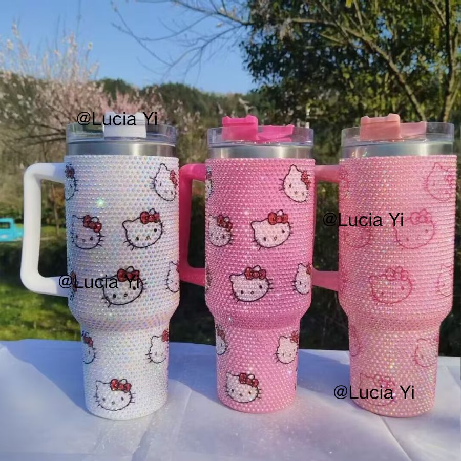 40oz Hello Kitty Cat Rhinestone Bling Quencher Tumbler-CNLCA