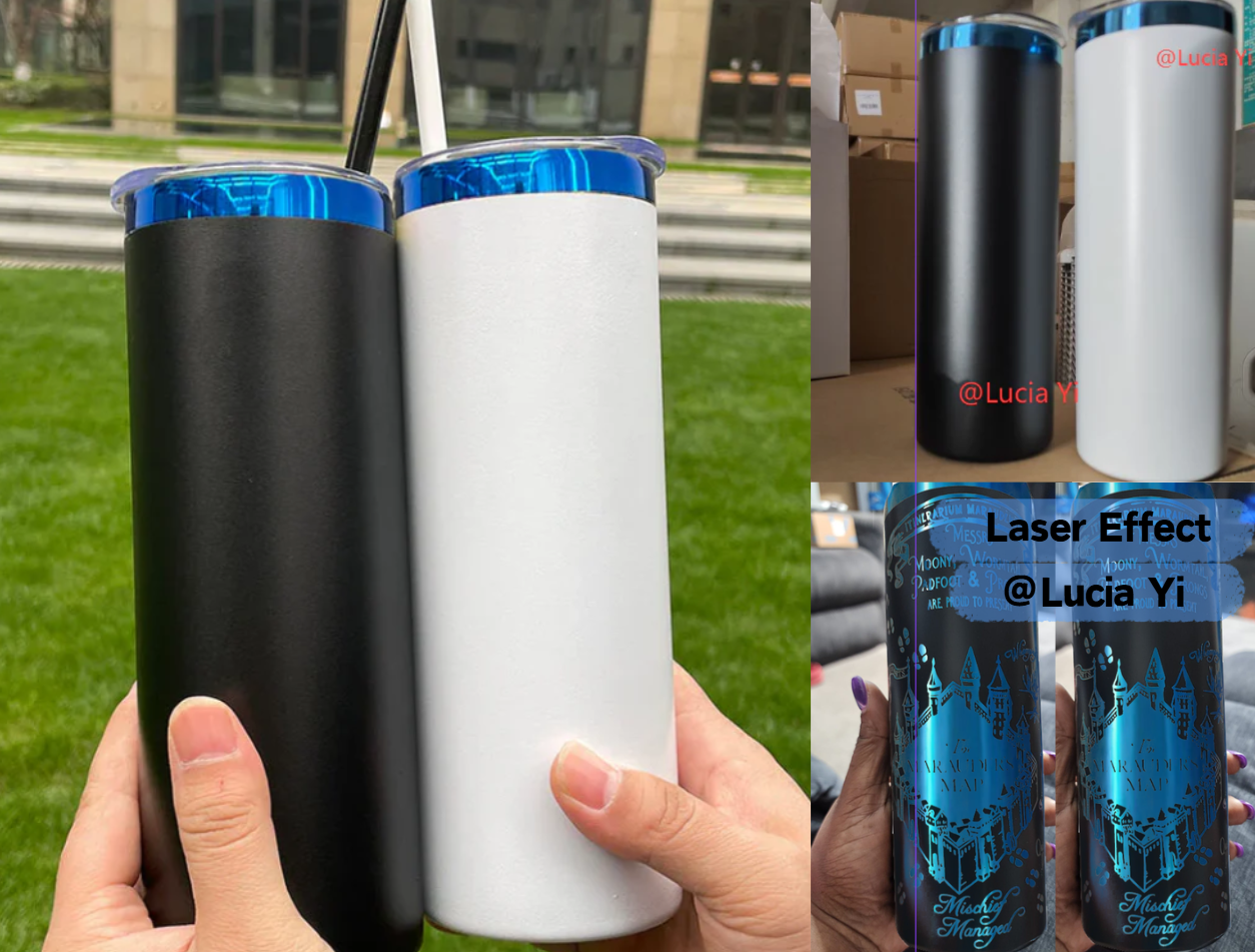 20oz Blue Plated Undernetah Skinny Straight Tumbler For Laser Engrave-CNLCA