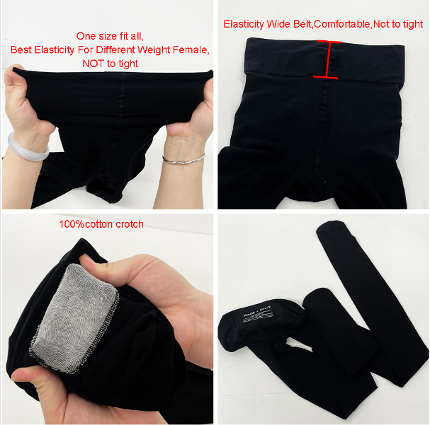 Female Women's Black 60D Pantyhose Soft Velvet Lycra Wide Belt Tights Pants for Girl Weighing 90 to 200 Pounds-CNLCA