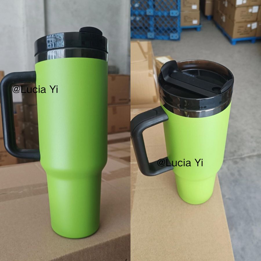 40oz Black Plated Underneath Bright Lime Green Color Powder Coated Tumblers for Laser Engrave-CNLCA