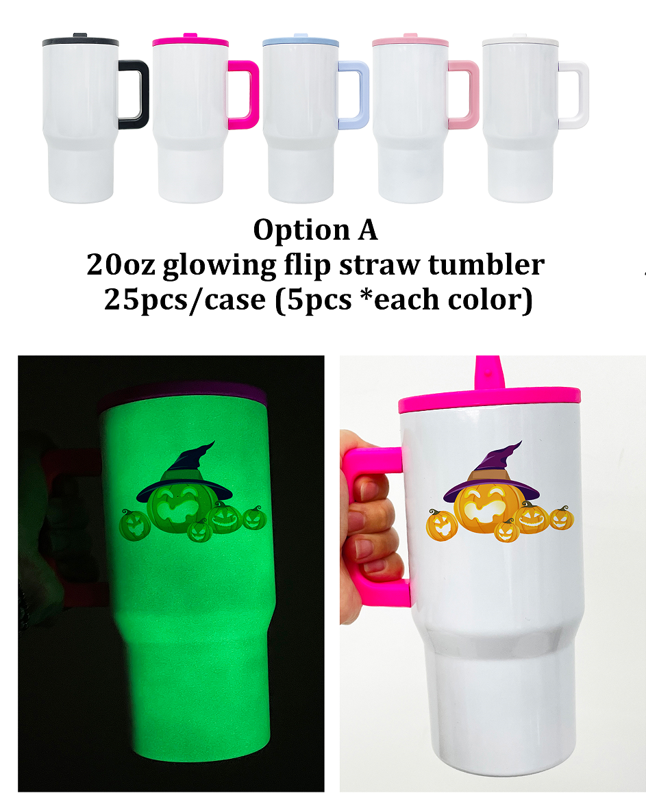 40oz White Blank Sublimation Glow In Dark Protour Leak Proof Lid Quencher Tumbler with Color Handle -CNLCA