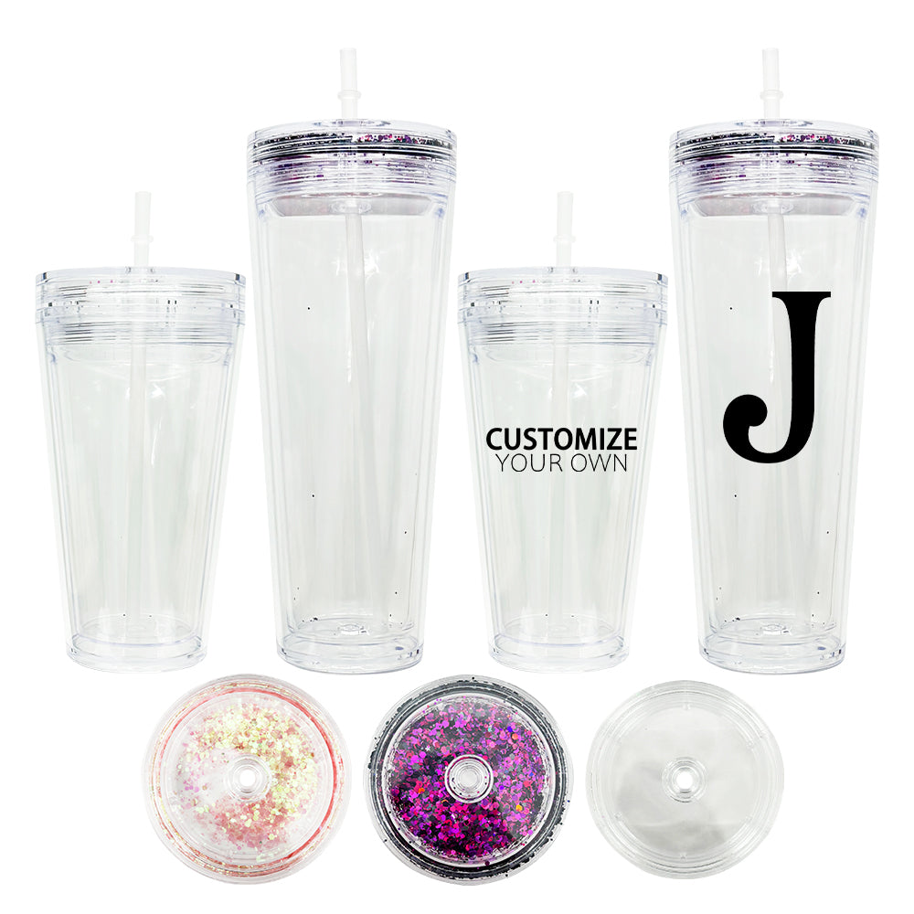 16oz 24oz Clear Pre Drilled Snow Globe Double Wall Plastic Acrylic Cups with Two Layers Lids-CNLCA
