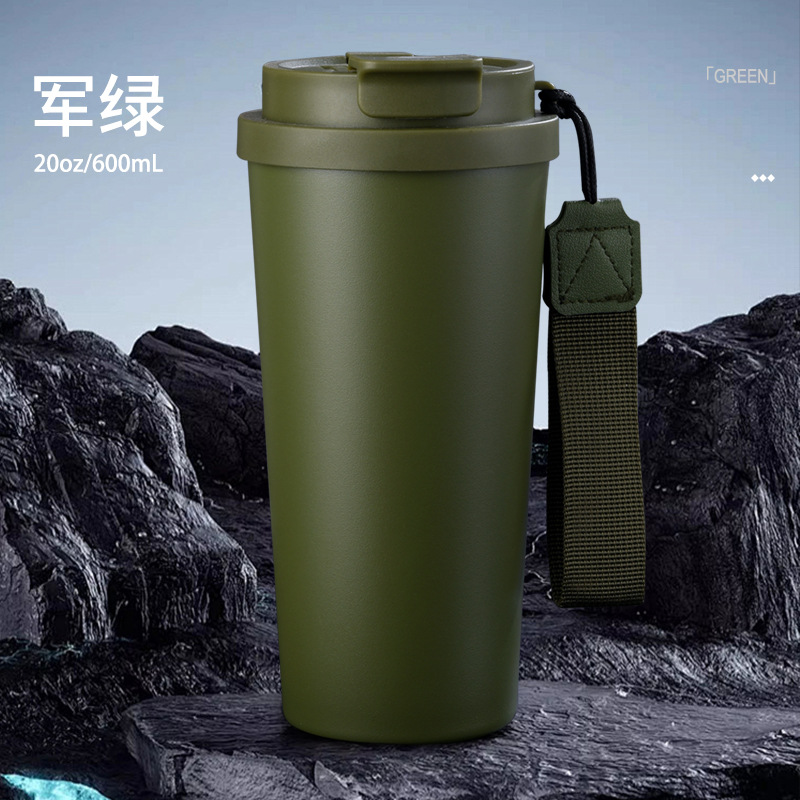 20oz/600ml Stainless Steel Car Tumbler Straw Coffee Cup with Carrying Strap-CNLCA