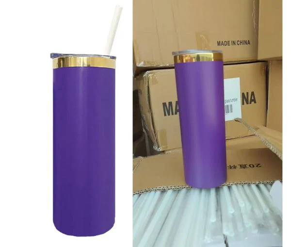 Powder Coated 20oz Gold Plated Skinny Straight Tumbler For Laser Engraving -CNLCA