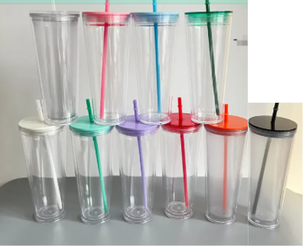 Plastic Lid and Straw for 24oz Double Wall Snow Globe Plastic Cup Tumbler-CNLCA
