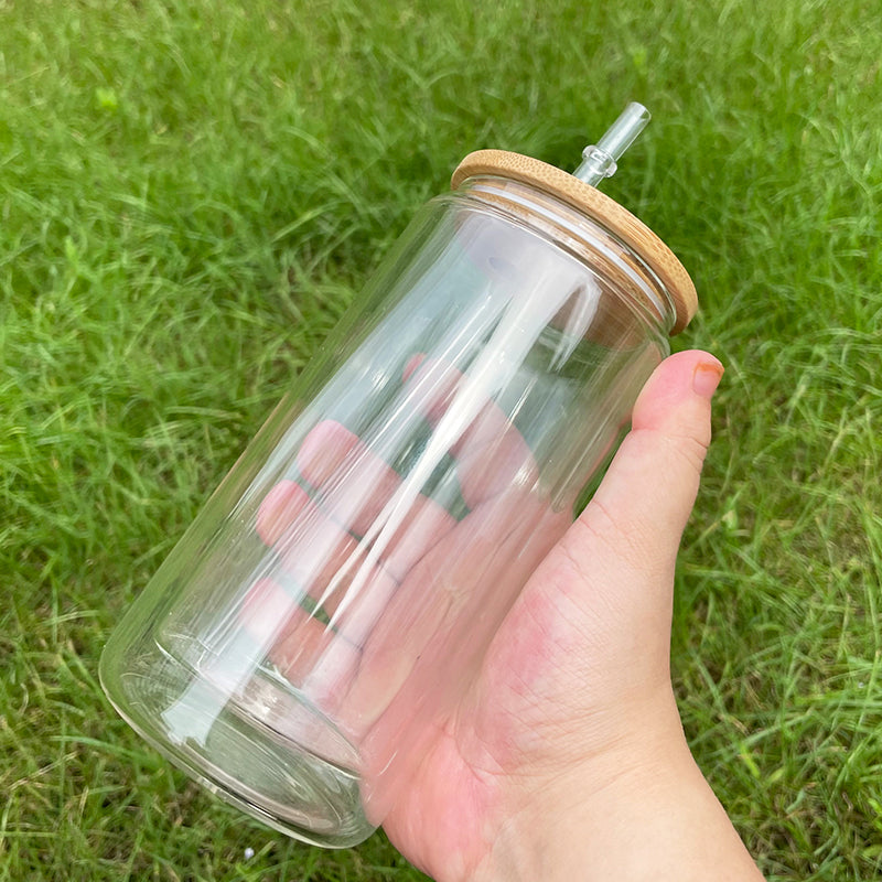12oz 15oz 20oz Blank Sublimation Snow Globe Double Wall Glass Can With Bamboo Lid-CNLCA