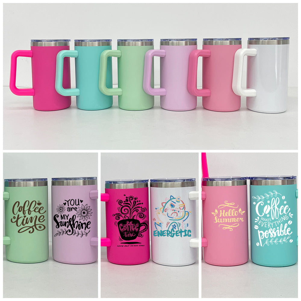 20oz Chubby Macaron White Blank Sublimation Tumbler Coffee Mug with Removable Plastic Handle-CNLCA