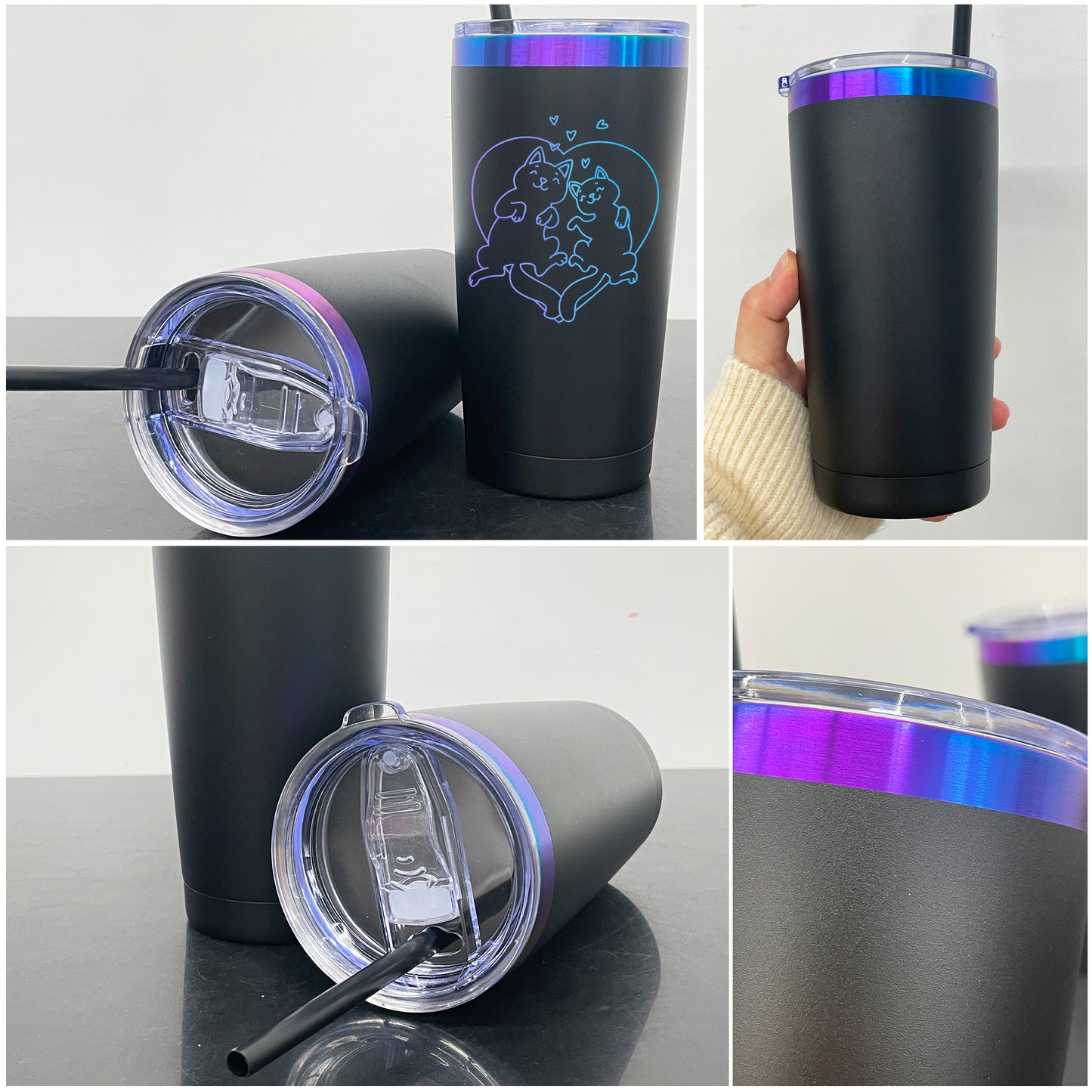 20oz Chroma Blue Purple Underneath Powder Coated Car Tumbler For Laser Engrave-CNLCA