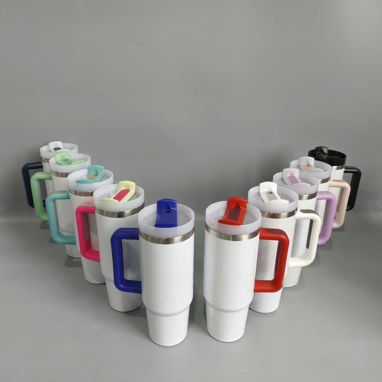 30oz 40oz H2.0 White Blank Sublimation Tumbler Travel Mug with Color Lid And Handle-CNLCA