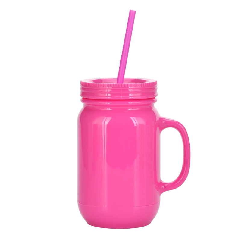 20oz Colorful Double Wall Plastic Rooster Cup Mason Jar With Handle-CNLCA