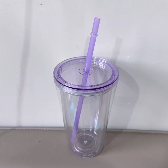 16oz Color Lid Straw Double Wall Snow Globe Tapered Plastic Cup Tumbler with Pre-drilled Hole and Plug-CNLCA