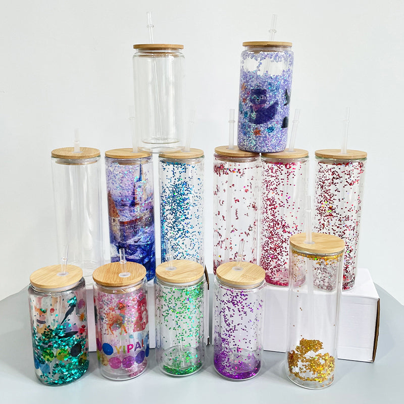 12oz 15oz 20oz Blank Sublimation Snow Globe Double Wall Glass Can With Bamboo Lid-CNLCA