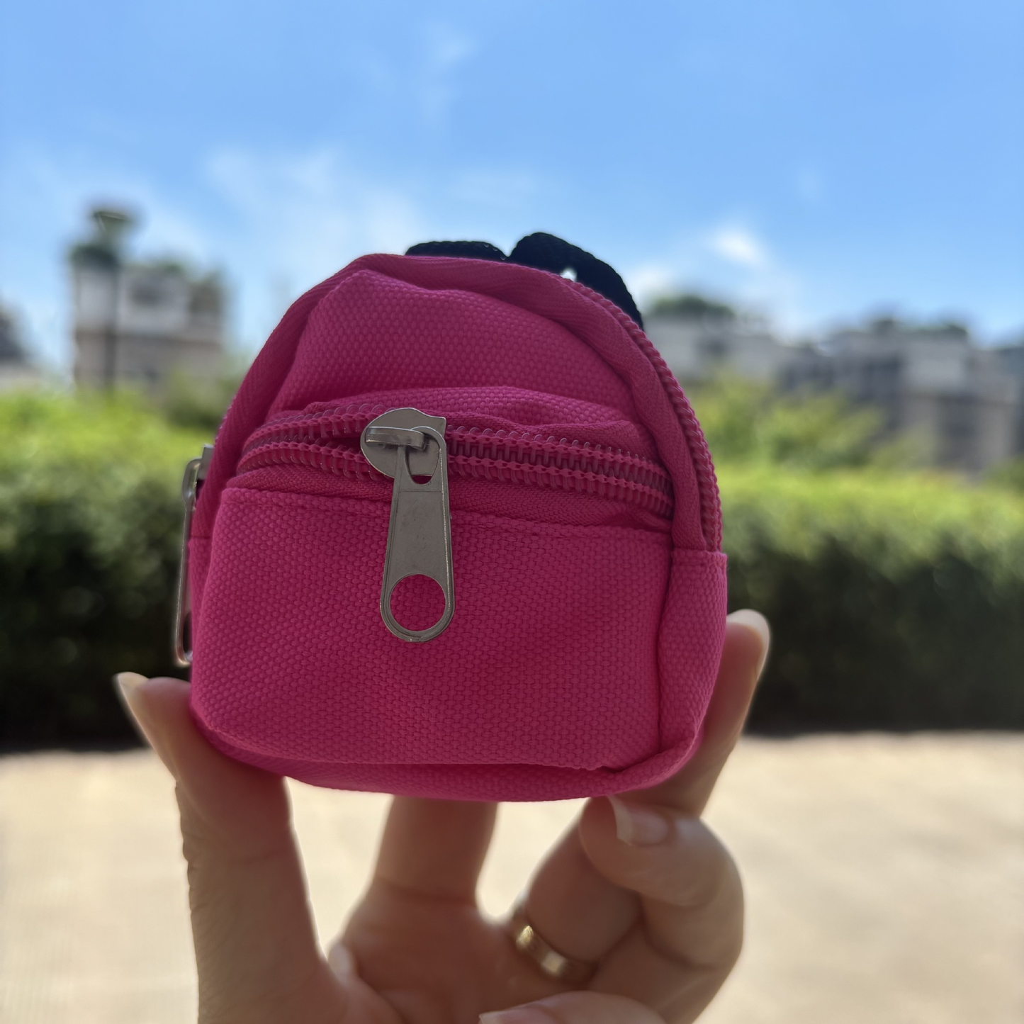 7.5*7.5*3CM Double Shoulder Zipper Small Money Pouch Keychain Mini Backpack Pendant-CNLCA