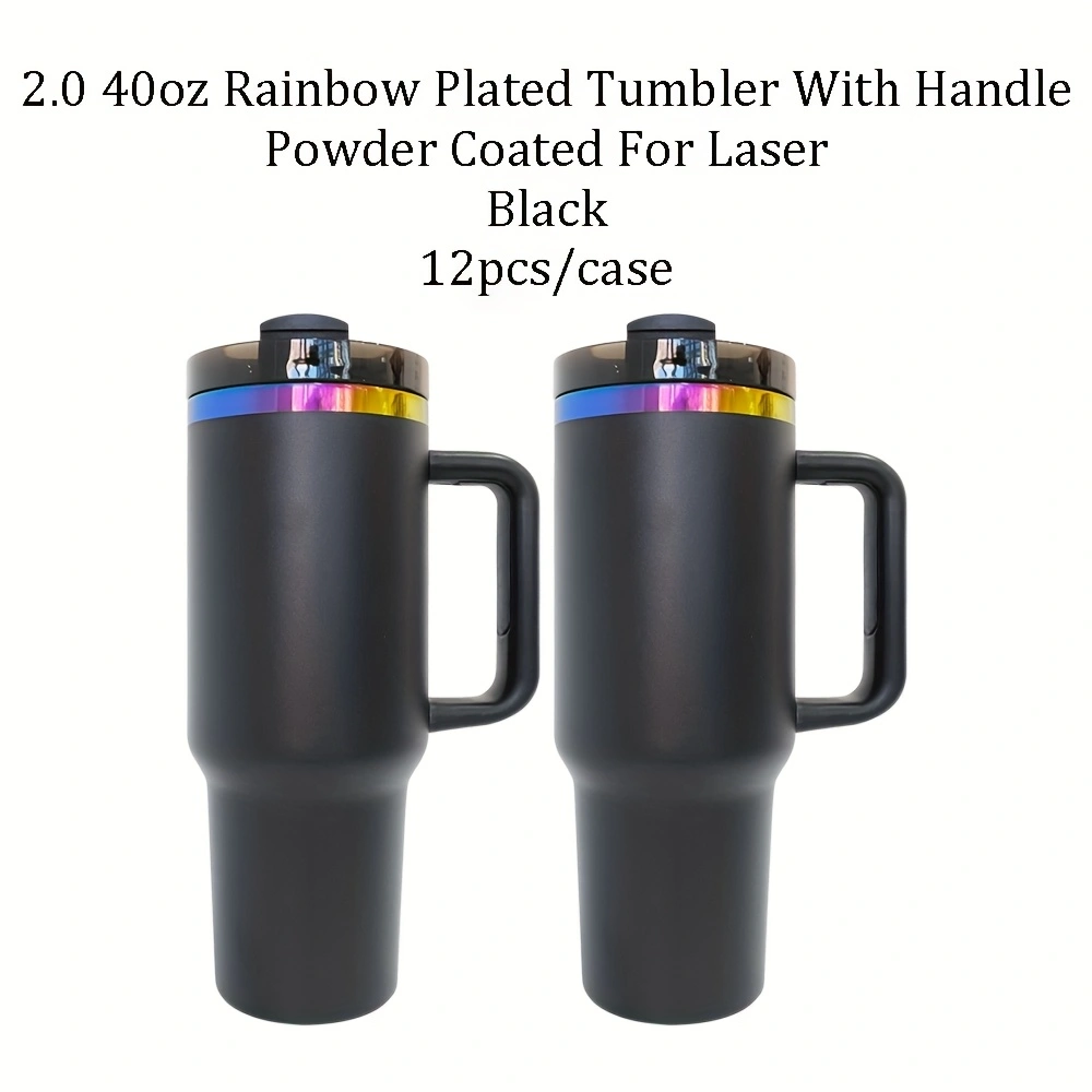 4Pack/8Pack/12Pack 40oz H2.0 Rainbow Plated Underneath Powder Coated Tumblers Travel Mugs with Handle for Laser-CNLCA