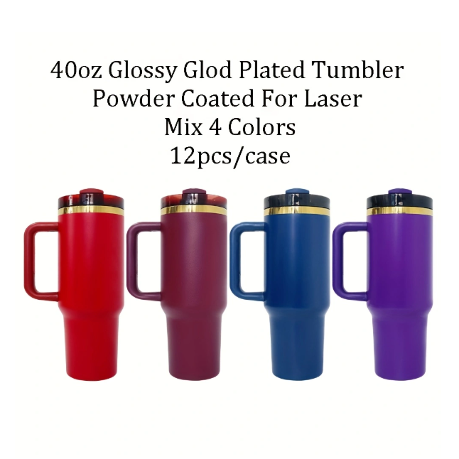 4Pack/8Pack/12Pack 40oz H2.0 Upgraded Gold Plated Underneath Powder Coated Tumblers Travel Mugs with Handle-CNLCA
