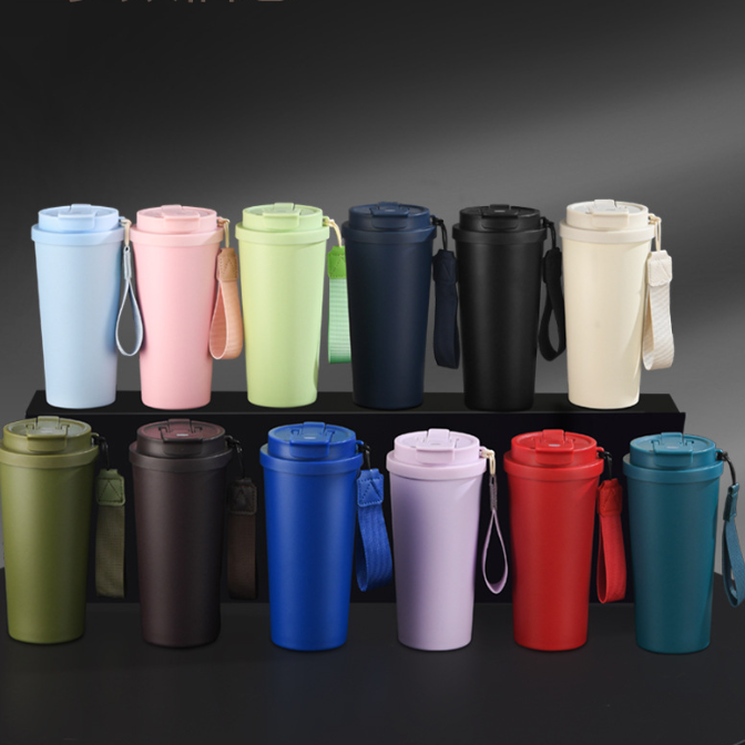 20oz/600ml Stainless Steel Car Tumbler Straw Coffee Cup with Carrying Strap-CNLCA