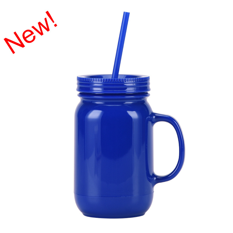 20oz Colorful Double Wall Plastic Rooster Cup Mason Jar With Handle-CNLCA