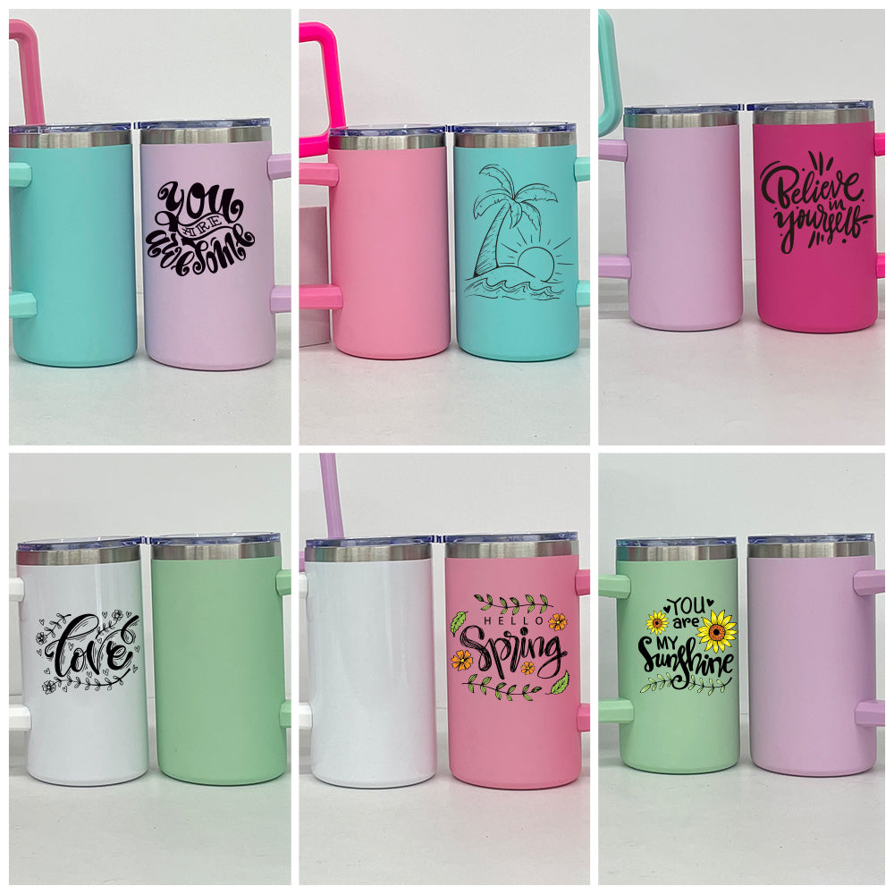 20oz Chubby Macaron White Blank Sublimation Tumbler Coffee Mug with Removable Plastic Handle-CNLCA