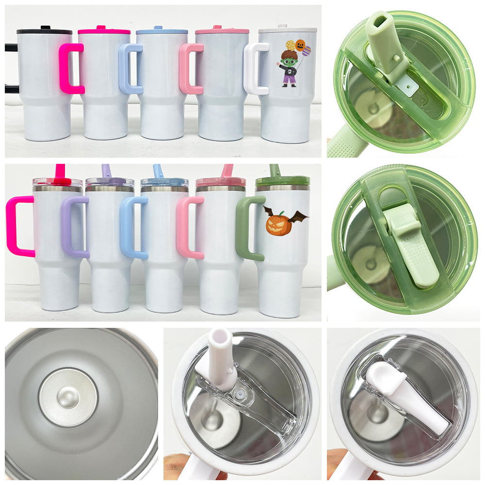40oz White Blank Sublimation Glow In Dark Protour Leak Proof Lid Quencher Tumbler with Color Handle -CNLCA