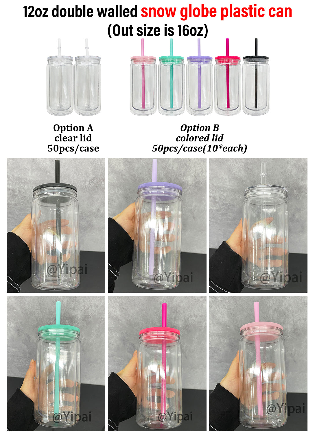 To Canada 50Pack 12oz Double Wall Snow Globe Plastic Can-CNLCA