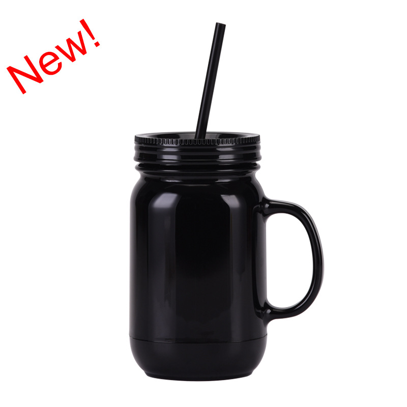 20oz Colorful Double Wall Plastic Rooster Cup Mason Jar With Handle-CNLCA