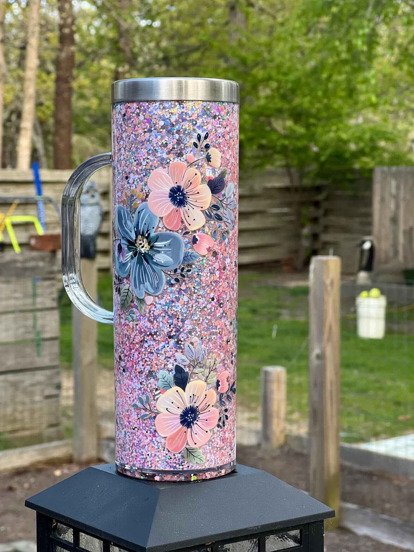 Pre Drilled Hole 20oz White Blank Sublimation Snow Globe DIY Glitter Stainless Steel Tumblers with Handle-CNLCA
