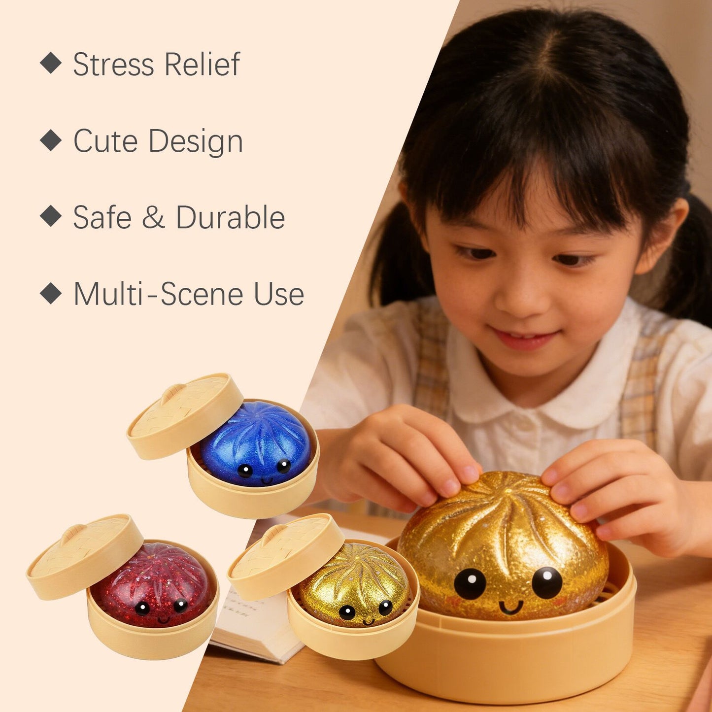 8.5cm Realistic Steamed Bun Glitter Dumpling Squishies Toys Stress Relief Squishy Toy-CNLCA
