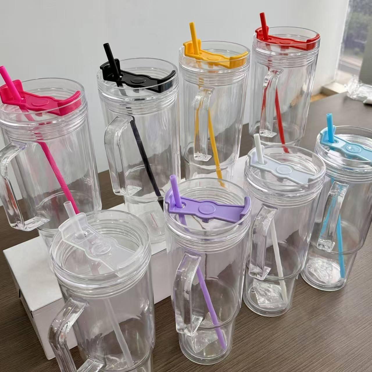 20 Pack 40oz Clear Pre Drilled Snow Globe Tumbler Double Wall Plastic Cups Mug-CNLCA