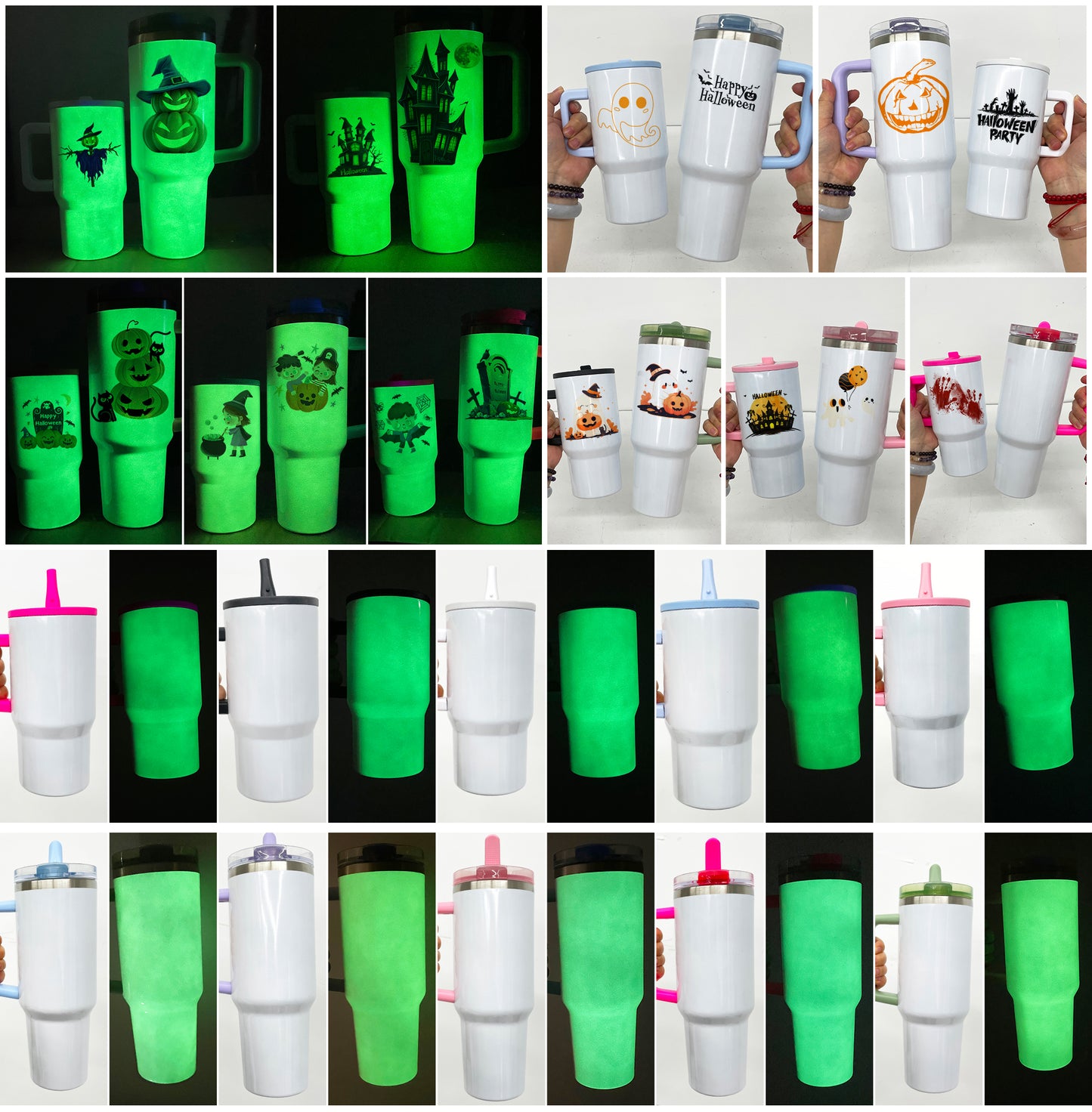40oz White Blank Sublimation Glow In Dark Protour Leak Proof Lid Quencher Tumbler with Color Handle -CNLCA