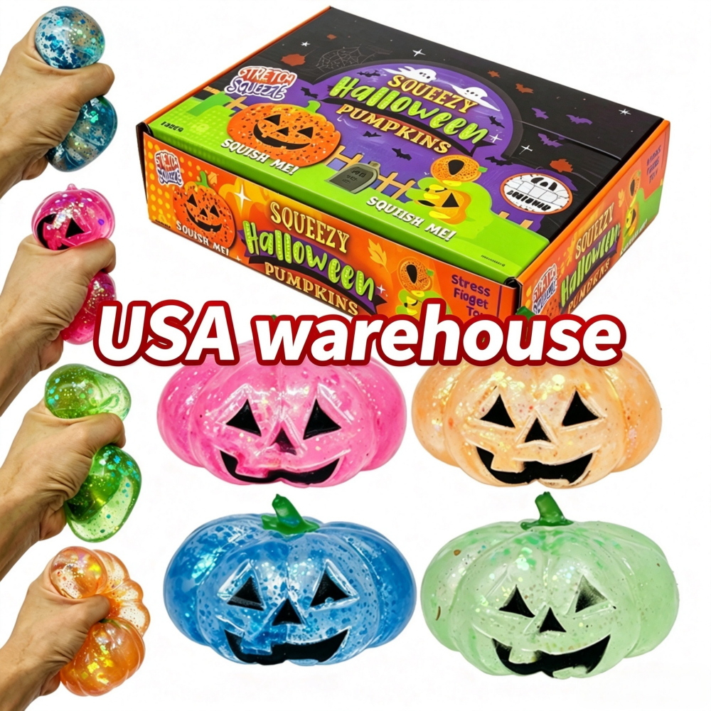 Halloween Glitter Sparkling Pumpkin Maltose Filled Squishy Toys Stress Relief Sensory Fidget Toy-CNLCA