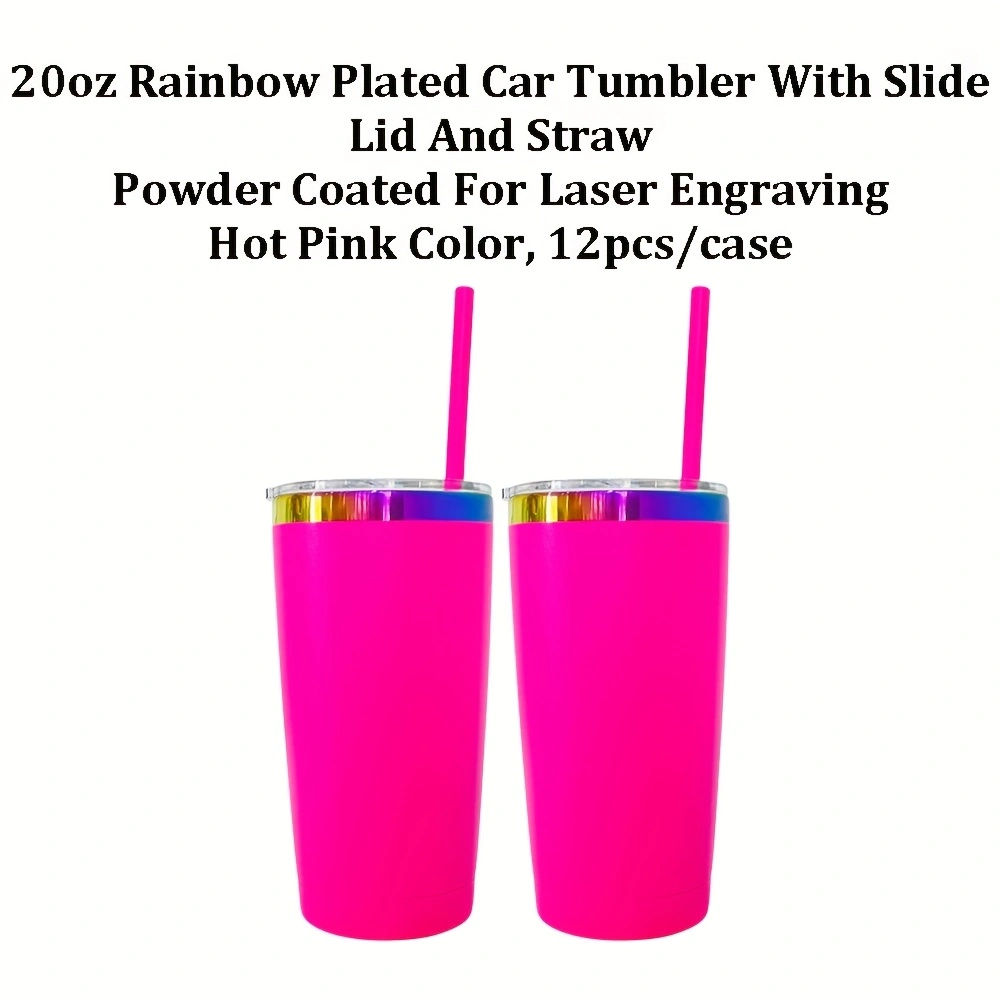 4Pack/8Pack/12Pack Yeti Power Coated 20oz Rainbow Plated Tumblers With Colorful Straws for Laser Engraving-CNLCA