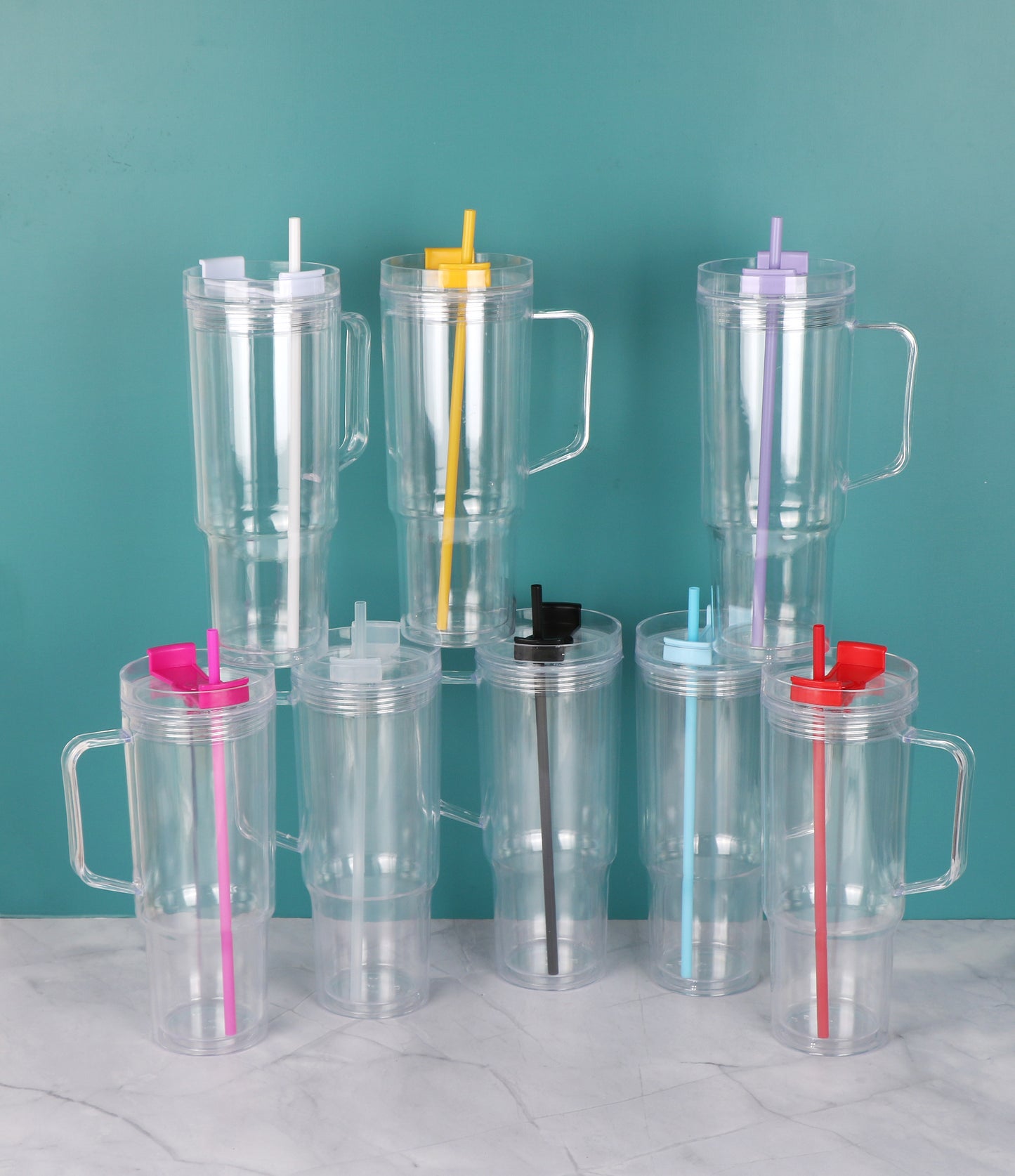 20 Pack 40oz Clear Pre Drilled Snow Globe Tumbler Double Wall Plastic Cups Mug-CNLCA