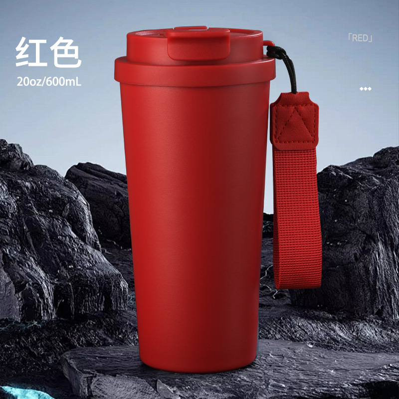 20oz/600ml Stainless Steel Car Tumbler Straw Coffee Cup with Carrying Strap-CNLCA