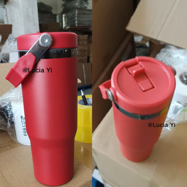 30oz Onyx Black Mirror Plated Red Color Powder Coated Flip Straw Tumblers for Laser Engraving-CNLCA