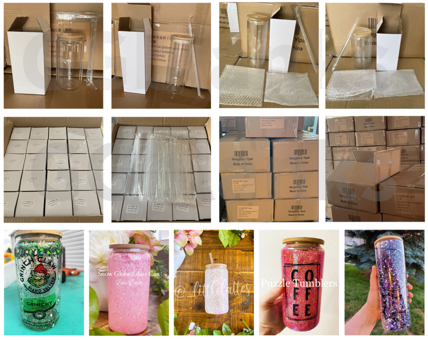 12oz 15oz 20oz Blank Sublimation Snow Globe Double Wall Glass Can With Bamboo Lid-CNLCA