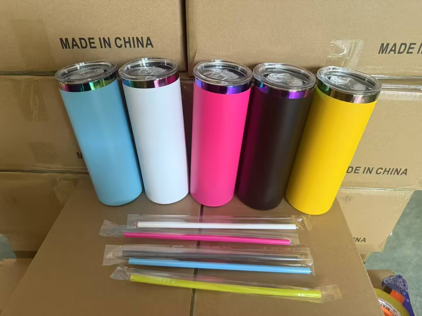 Powder Coated 20oz Rainbow Plated Skinny Straight Tumbler For Laser Engraving -CNLCA