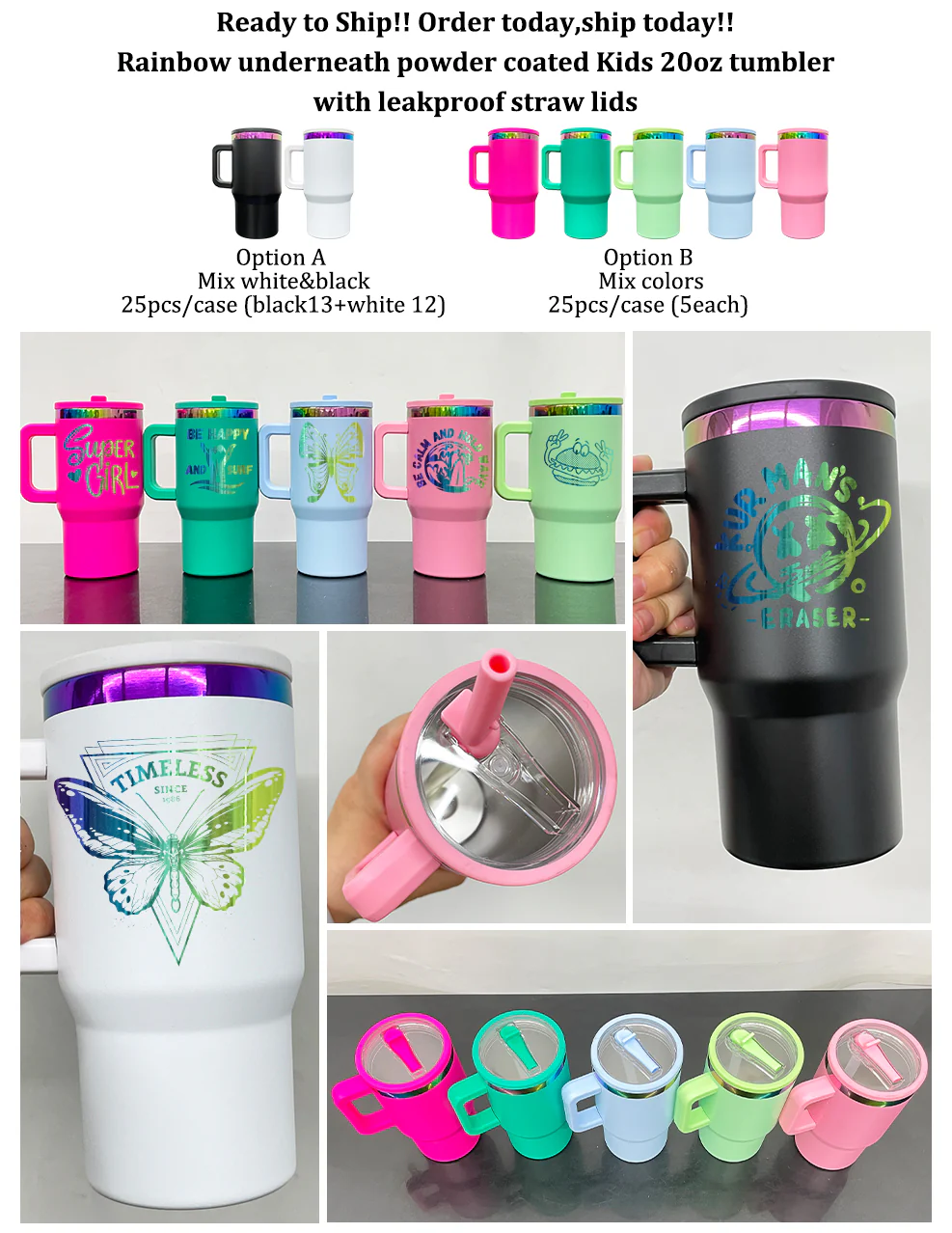 20oz Candy Colored Kids Rainbow Plated Underneath Tumbler With Leak Proof Lid-CNLCA